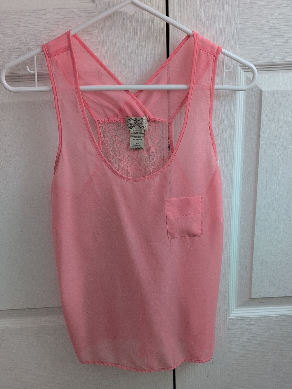 Pink Lace-Back Chiffon Tank Top